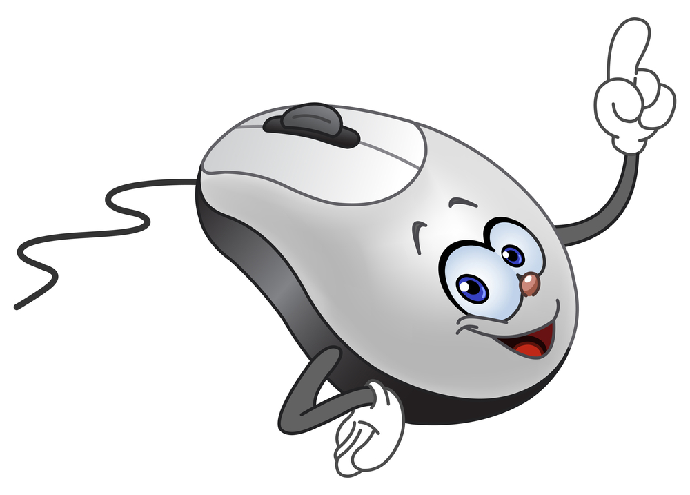 Cartoon computer mouse pointing with his finger
