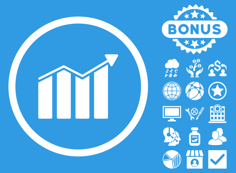 Quantifiable Benefits Trend icon with bonus. 
