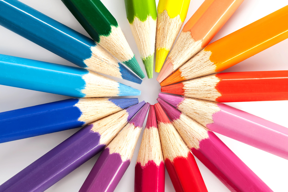 A set of coloured pencils forming a colour wheel to demonstrate colour contrast.