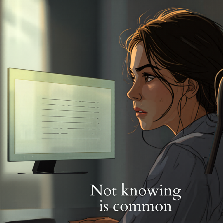 A woman is looking at a computer monitor. There is a form displayed withno labels.