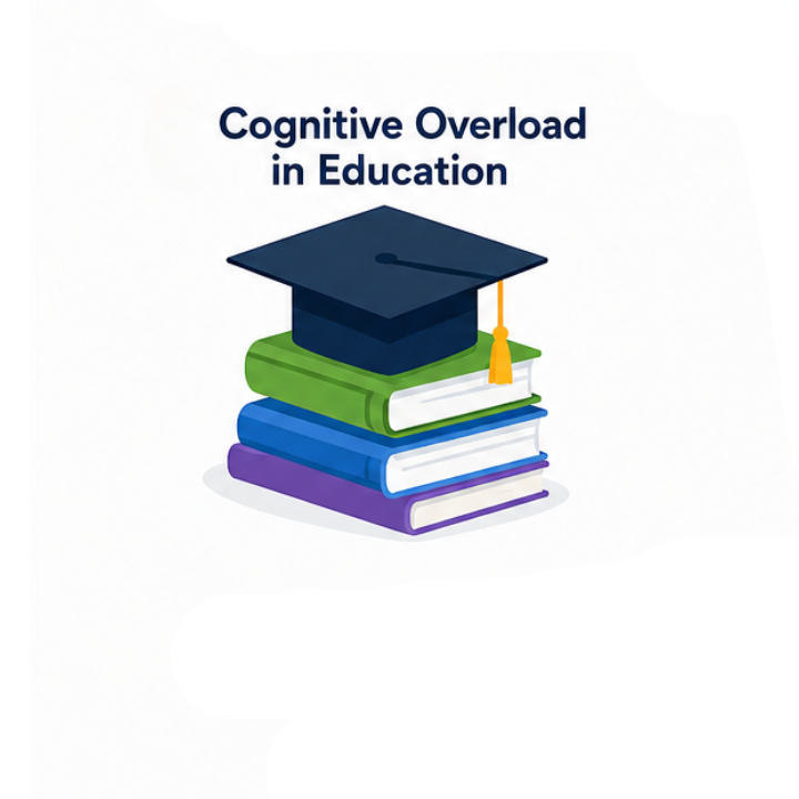 Stack of books with a graduation cap on top, representing the impact of cognitive overload on learning and education.