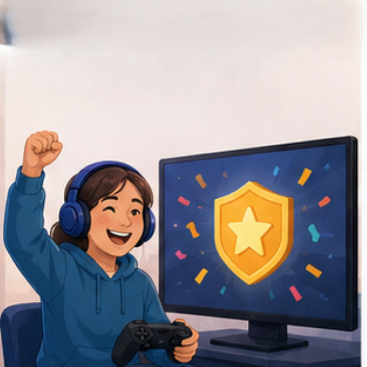 Gamer celebrating completing a challenge. 