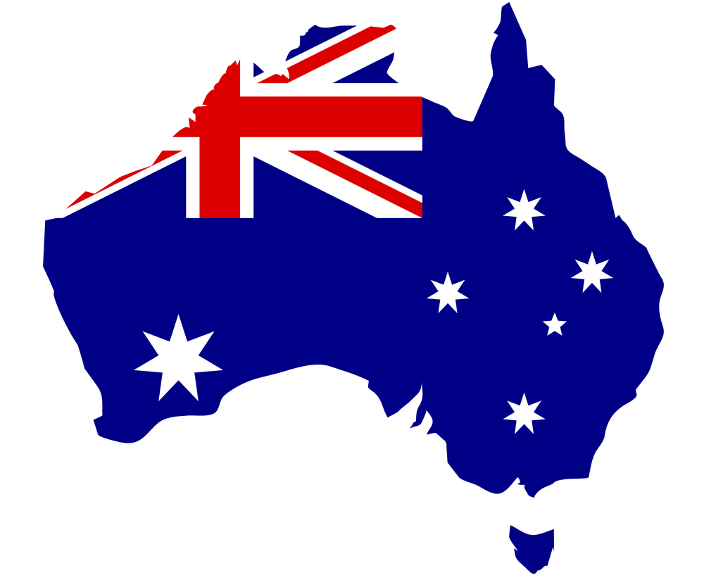 The Australian Flag in the shape of Australia including Tasmania