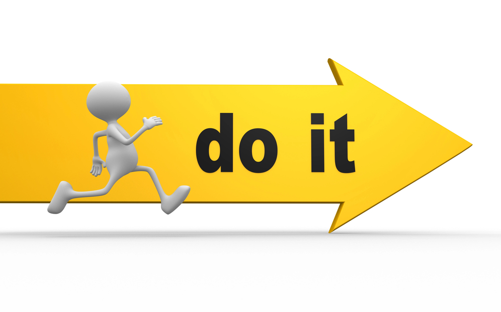 A bubble man is running in front of an arrow that is pointing to the right. The words on the arrow are, "Do It."