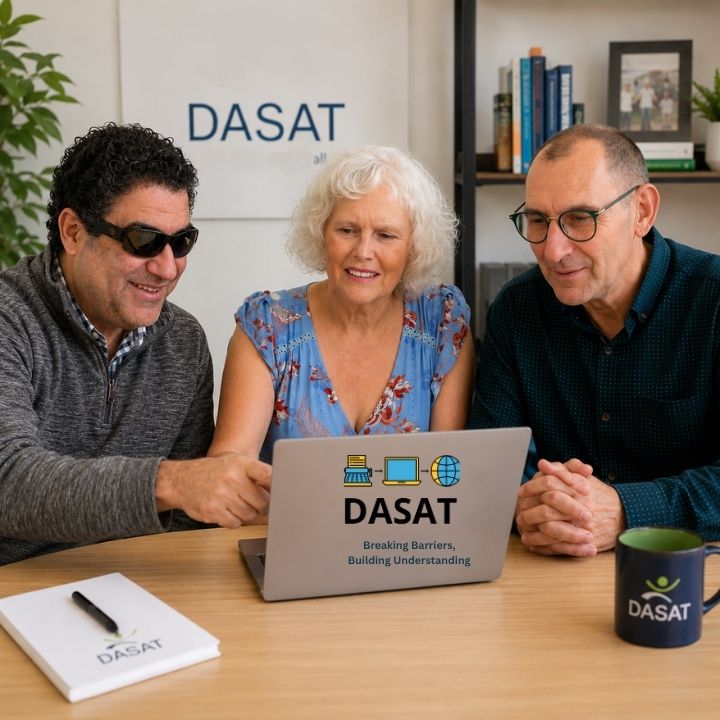 Mark, Narelle and Allan are looking at a laptop.